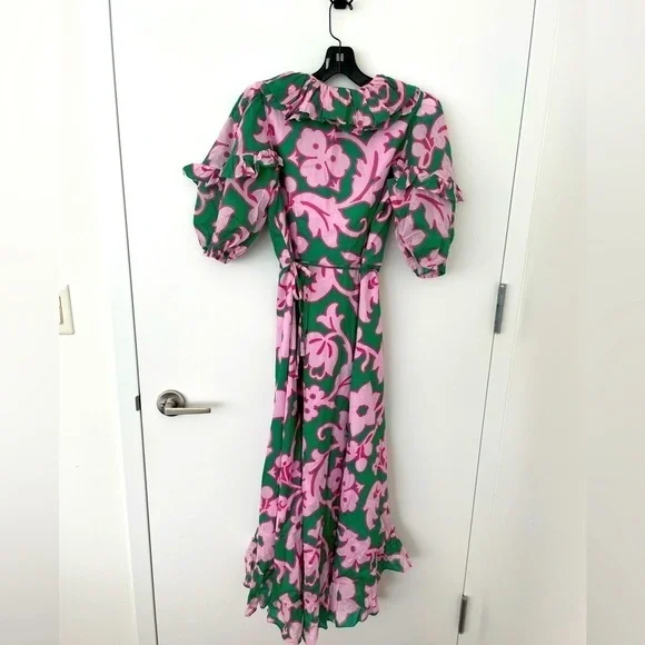 Rhode Lydia midi wrap dress in green pink floral NWT Rhode Lydia midi wrap dress in green pink floral NWT